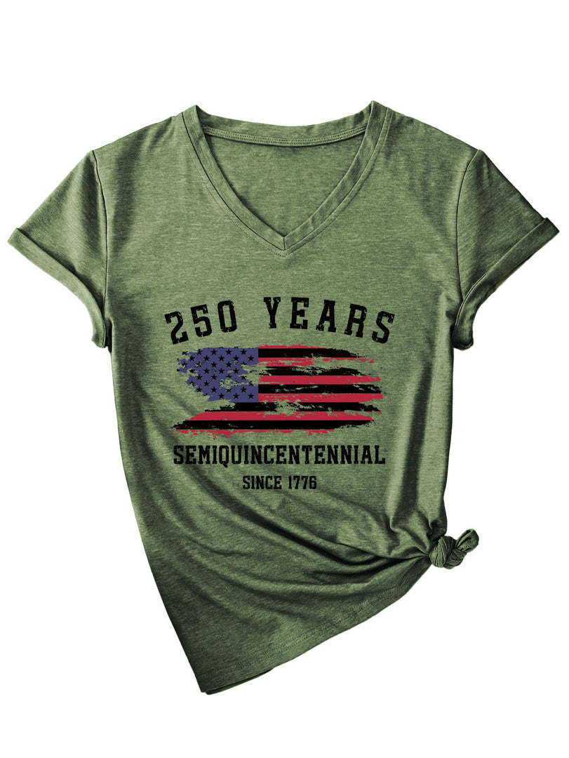 Trendy V-Neck Print T-Shirt Women N6E139