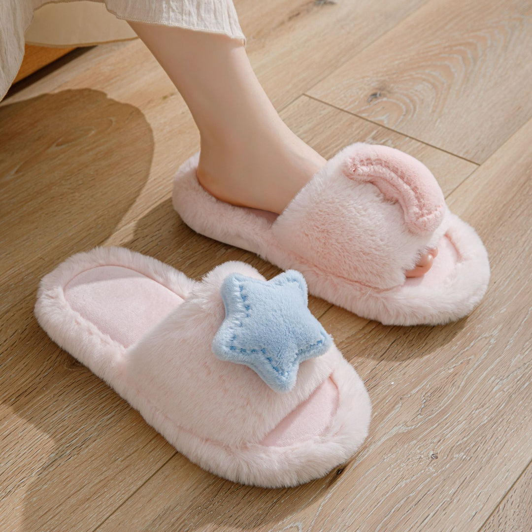 Star Moon Color Block Open Toe Slippers Women M5A283