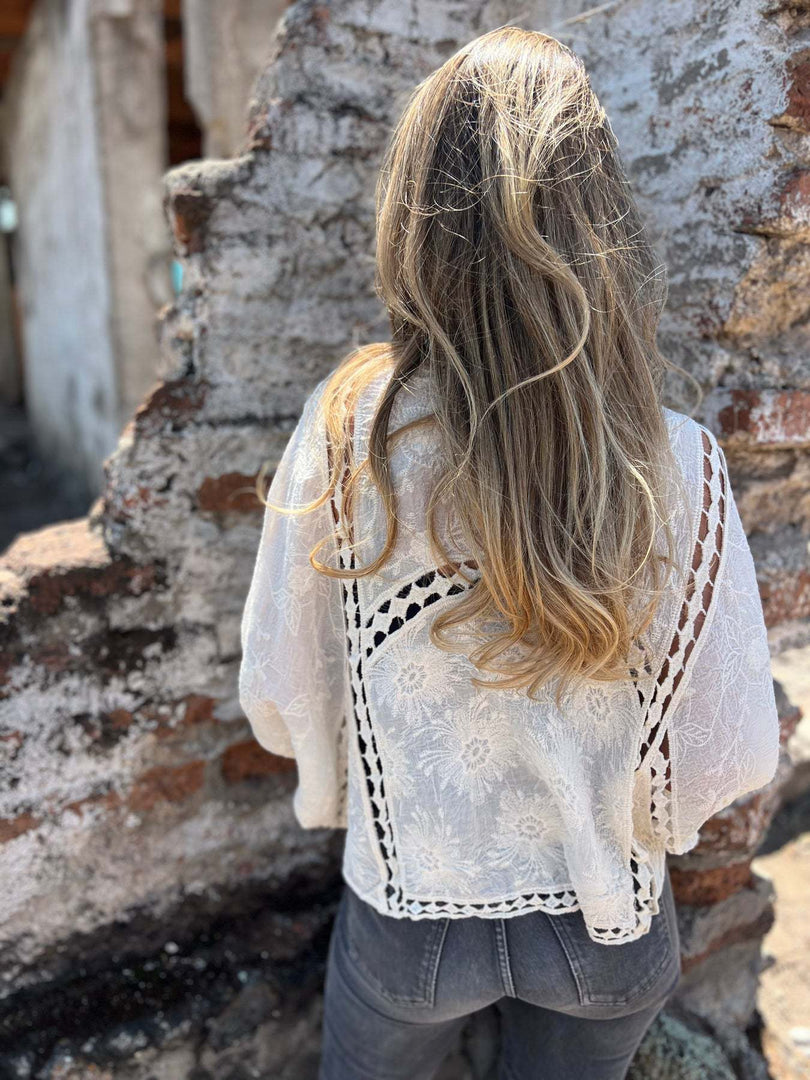 Batwing Lace Embroidered Cardigan Cover-Up N6G271
