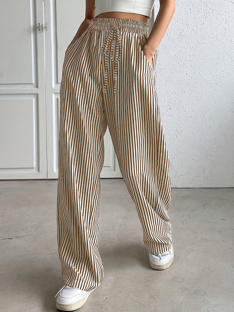 Striped Relaxed Fit Drawstring Pants Women N6D148