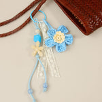 Load image into Gallery viewer, Raffia Double Flower Beaded Bag Charm Keychain N6G067