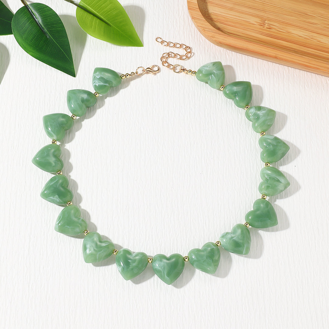 Statement Resin Heart Pendant Necklace Long Chain N6H101