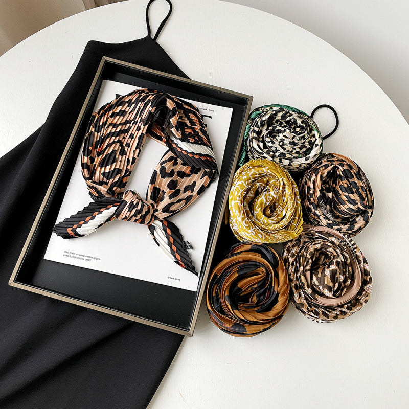 Pleated Leopard Paisley Satin Scarf 70cm Square N6G225