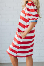 Load image into Gallery viewer, Striped Bubble Sleeve T-shirt Dress Women N6C327