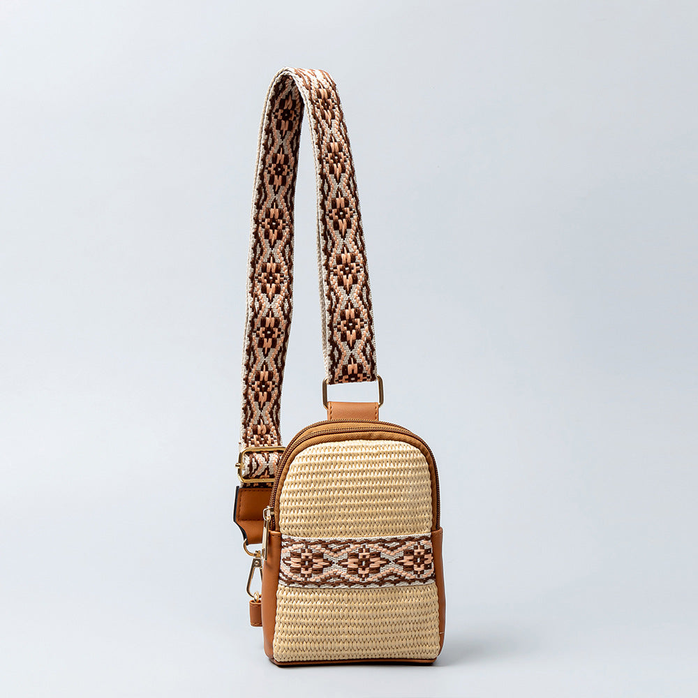 Hand Woven Straw Vertical Crossbody Bag Zippered S5P371