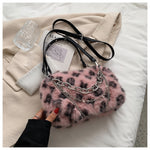 Load image into Gallery viewer, Women's Plush Leopard Chain Baguette Shoulder Bag N6J188