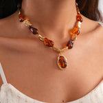 Load image into Gallery viewer, Womens Vintage Color Block Pea Beaded Acrylic Necklace N6K189