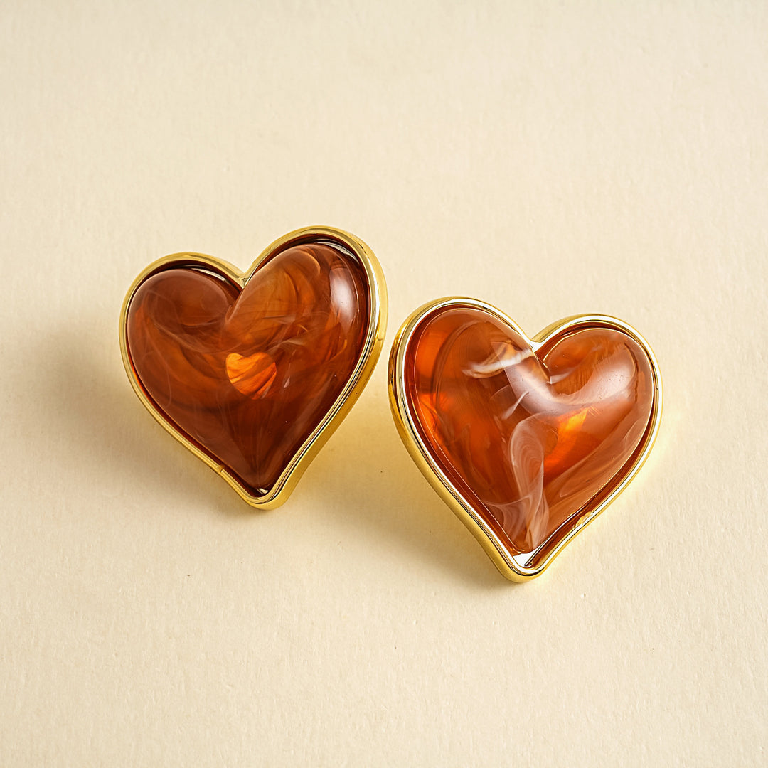 Womens Vintage Marbled Heart Acrylic Stud Earrings N6K152