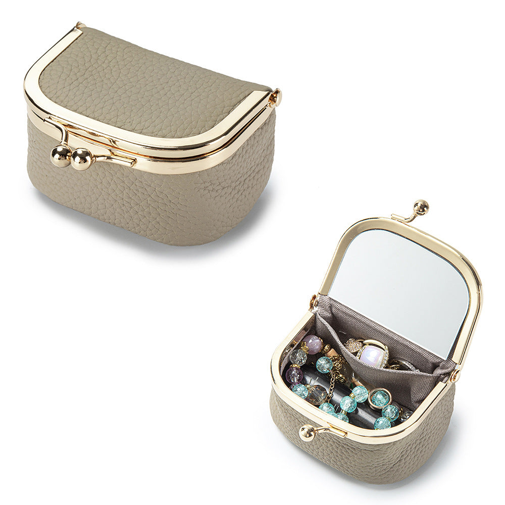 Women's Leather Mini Mirror Jewelry Case N6J230