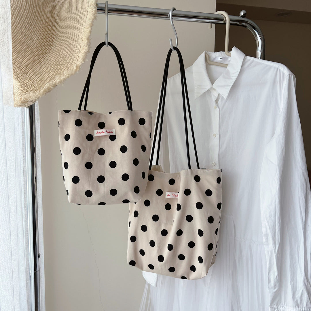 Black Rice Polka Dot Cotton Linen Bag Handheld Shoulder N6F183