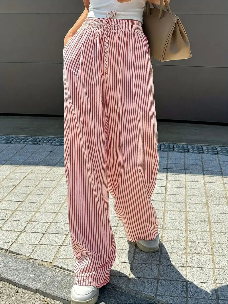 Striped Relaxed Fit Drawstring Pants Women N6D148