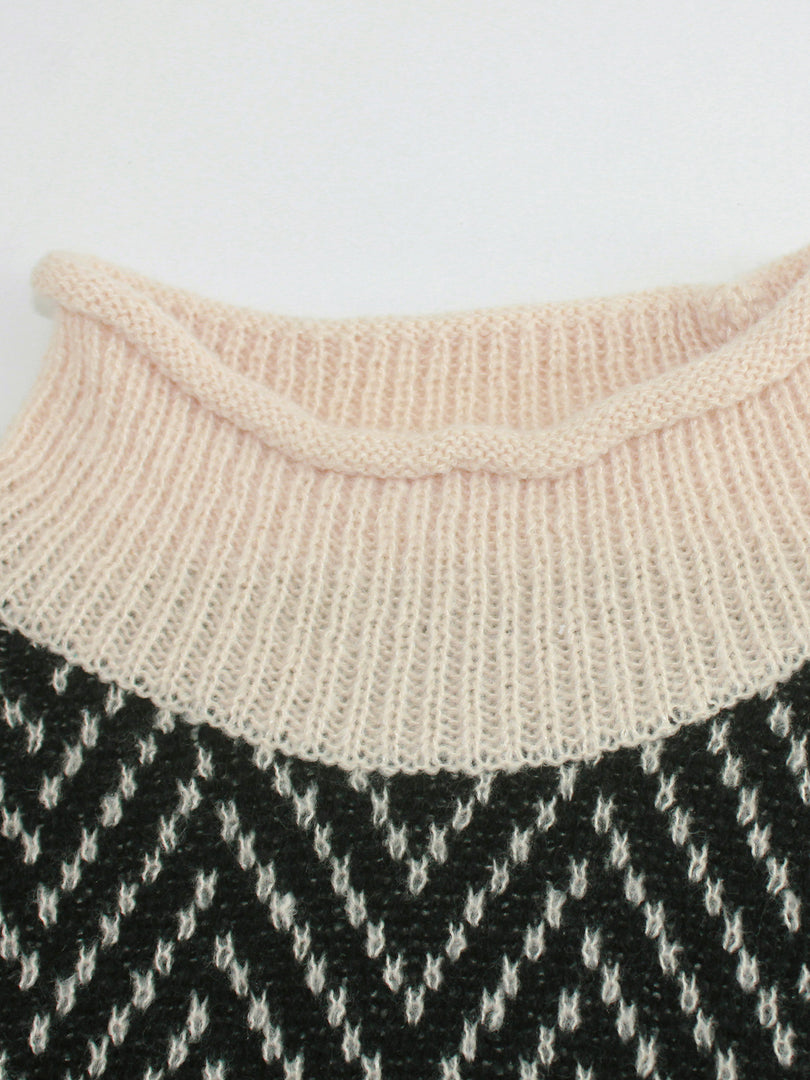 High Neck Long Sleeve Colorblock Knit Sweater Women N6H274