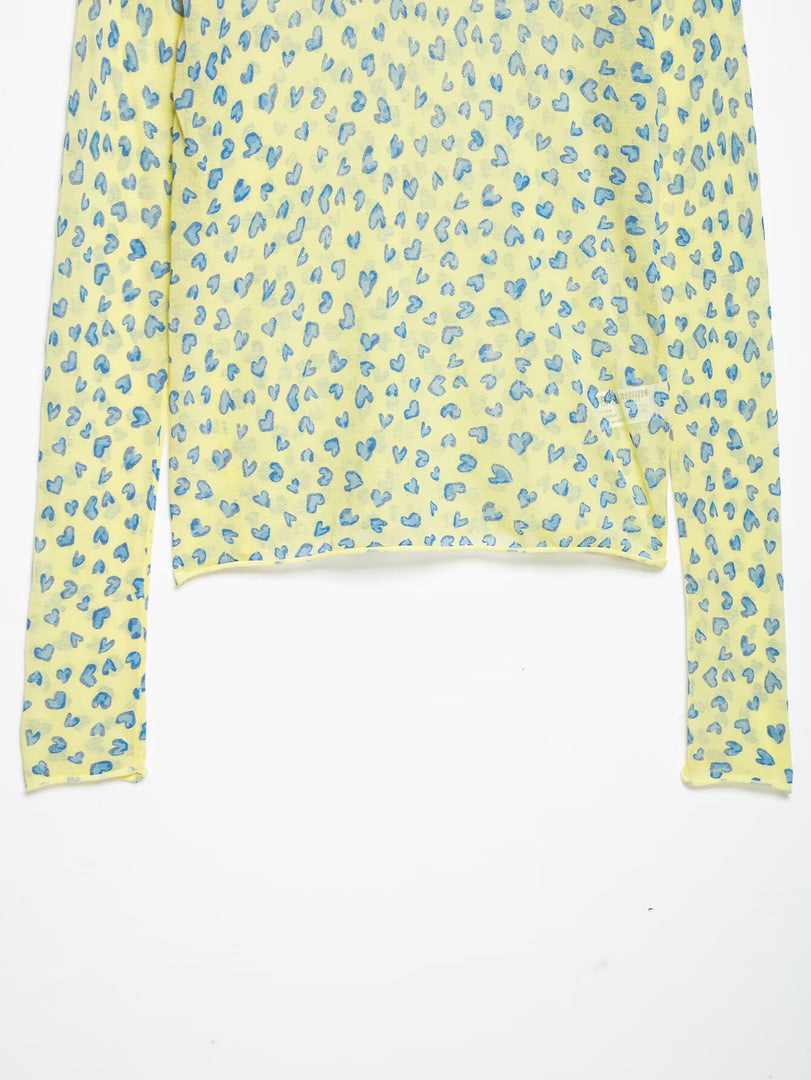 Sheer Heart Print Crop Knit Top Green Women N6G152