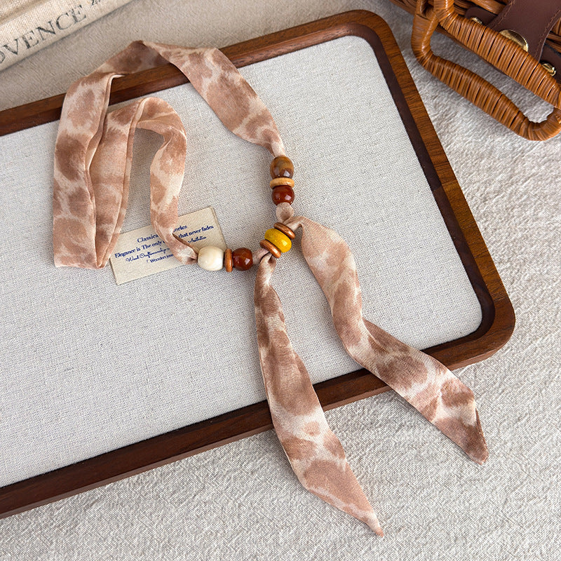 Vintage Paisley Polka Dot Beaded Scarf Necklace N6G237
