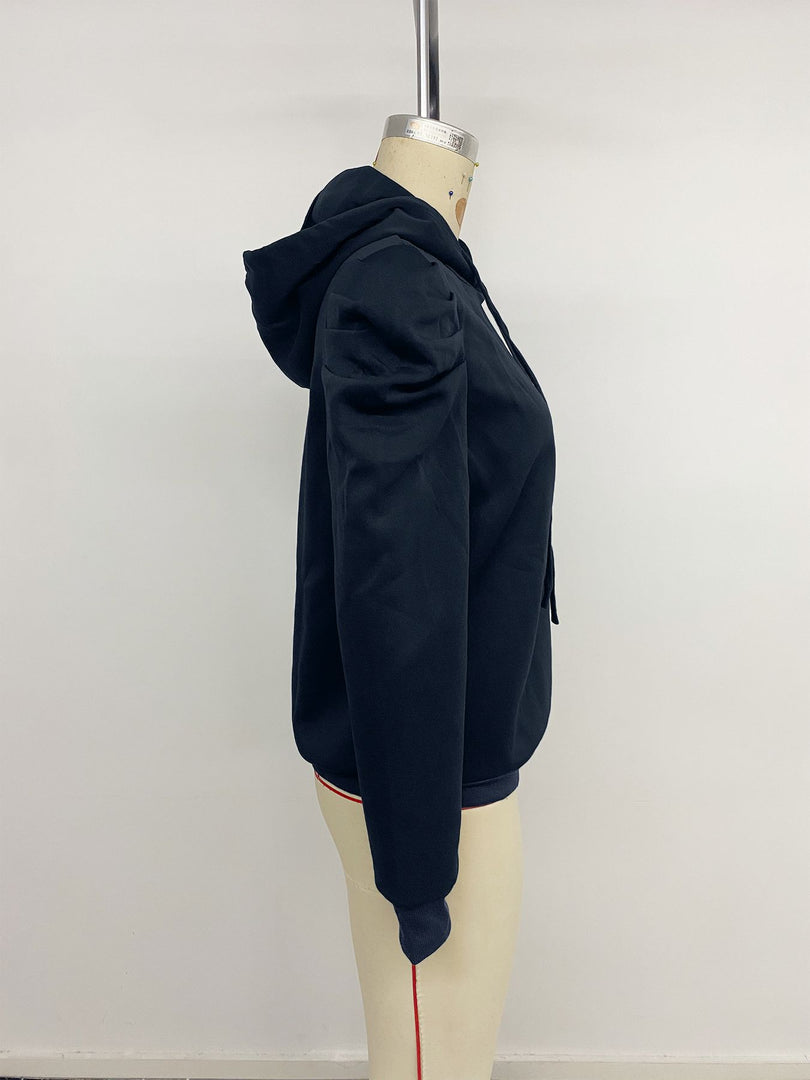 Design Bubble Sleeve Solid Hoodie Pullover Women N6H294
