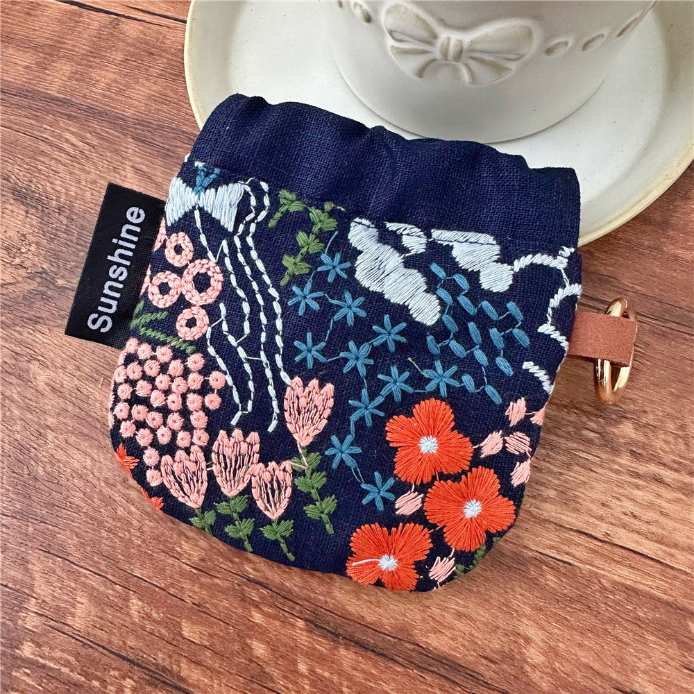 Heavy Embroidery Fabric Earphone Pouch Travel N6F151