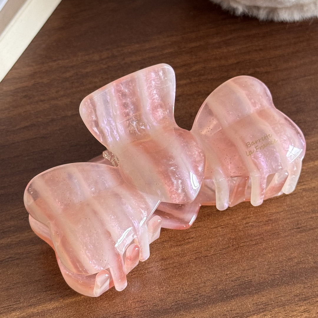 3D Bow Retro Stripe Acetate Hair Claw Clip Women N6C351