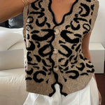 Load image into Gallery viewer, Leopard V Button Vest Lightweight Brown N5Z879