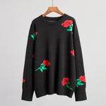 Load image into Gallery viewer, Rose Round Sweater Mid Weight Pink Black Gray N5Z843