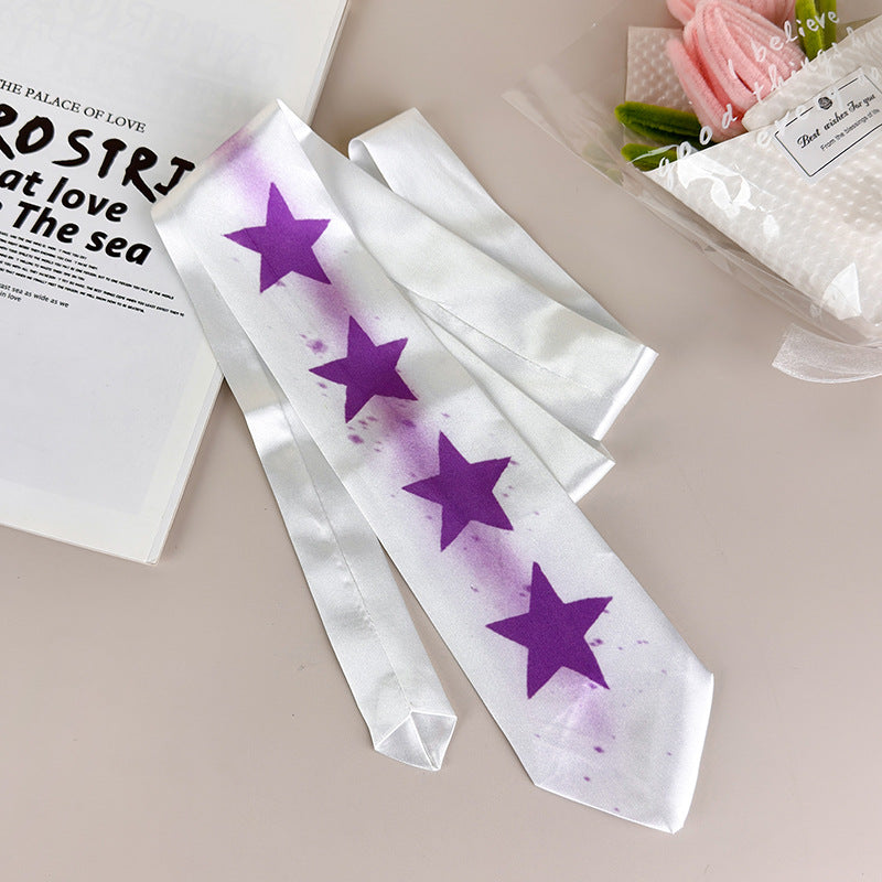 Dopamine Star Print Satin Tie Scarf Multi-Use Necktie N6G235
