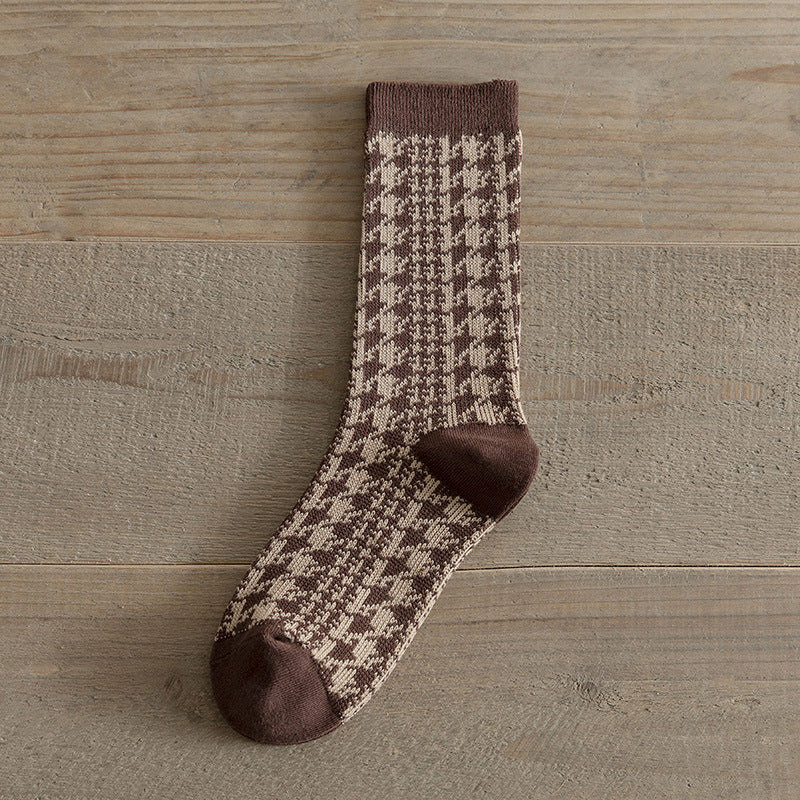 Vintage Double Needle Mid-Calf Socks Warm Cotton N6H028