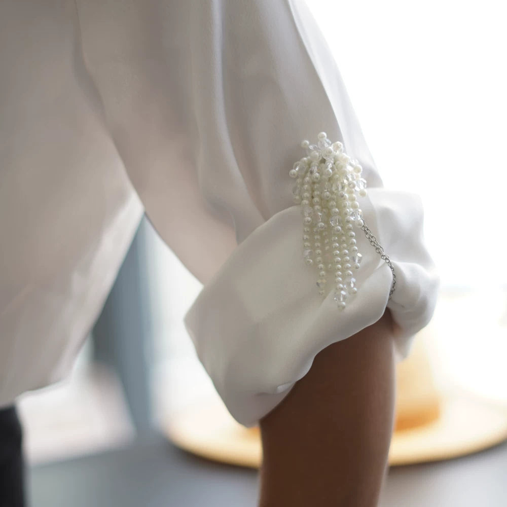 Pearl Tassel Magnetic Shirt Sleeve Holder Beaded N6G073