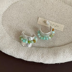 Load image into Gallery viewer, Hammered Pearl Stone Wide Stud Earrings Women N6H165