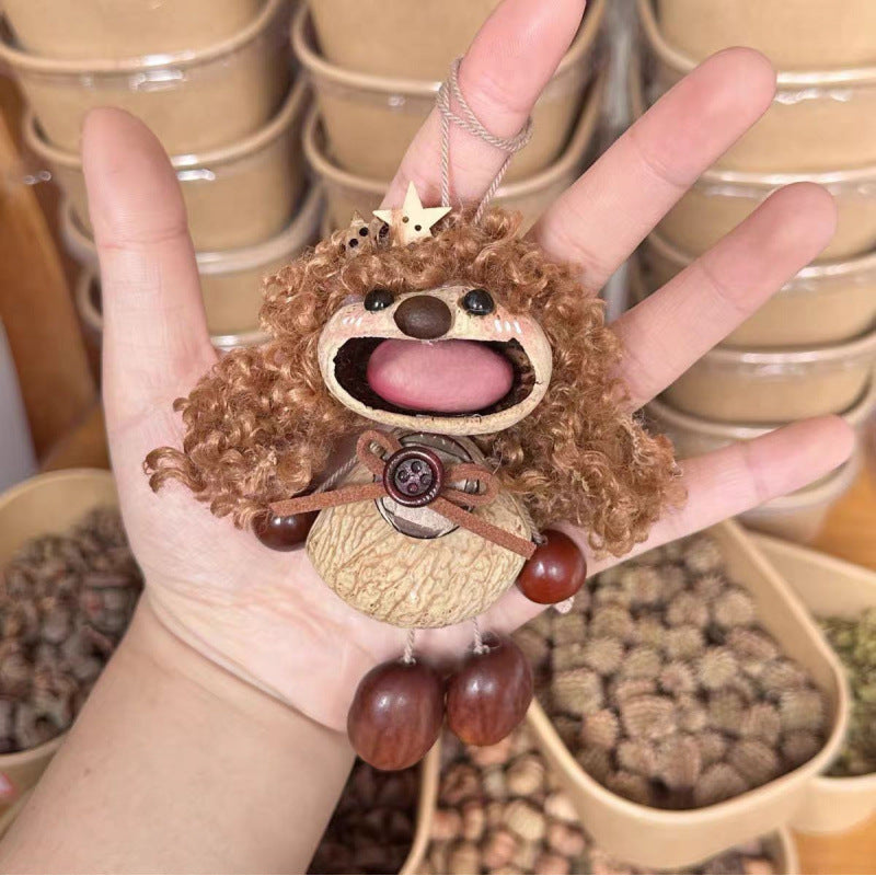 Cute Bean Pod Doll Bag Charm Keychain Handmade Wood N6F290
