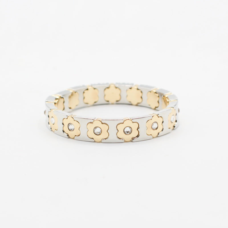 Floral Cuff Enamel Steel Crystal-Studded Elastic S5P141