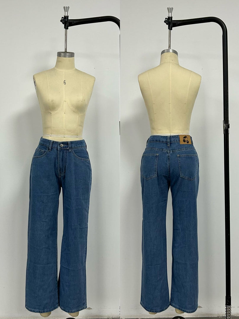 Relaxed Wide Leg Straight Fit Denim Jeans Women N6D162
