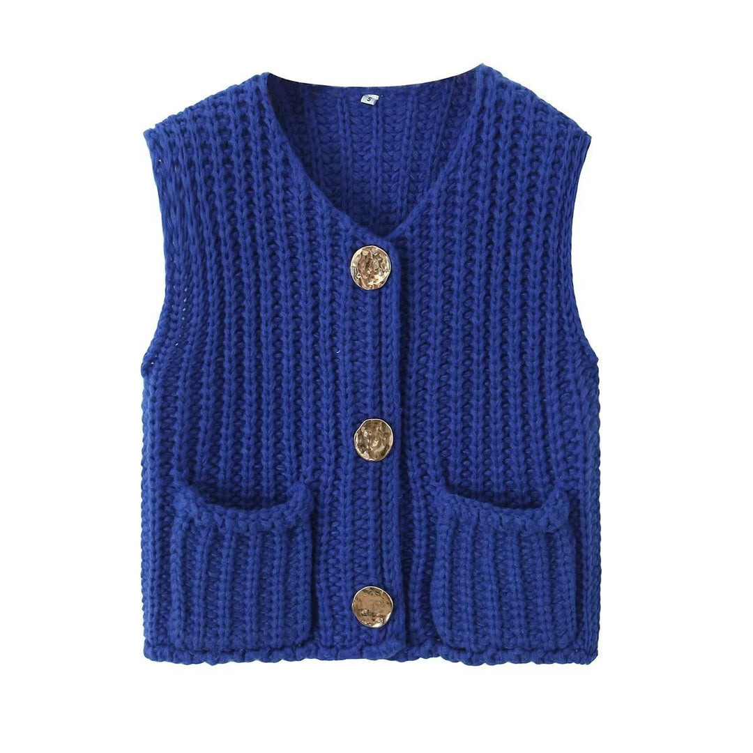 Patch Pocket Vest Sleeveless Knit Lightweight N5Z245