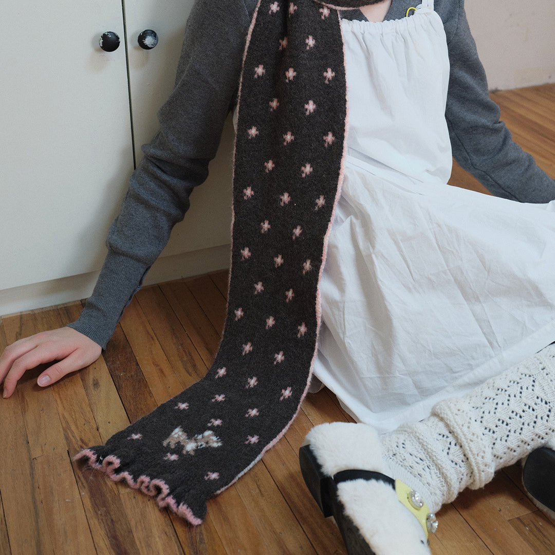Cartoon Deer Jacquard Wool Blend Knit Scarf Women N6H221