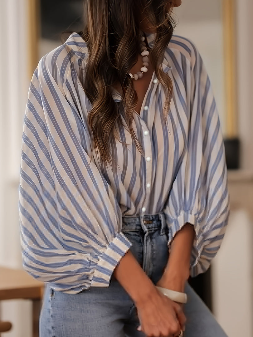 Loose Fit Long Sleeve Stripe Shirt Women N6D136