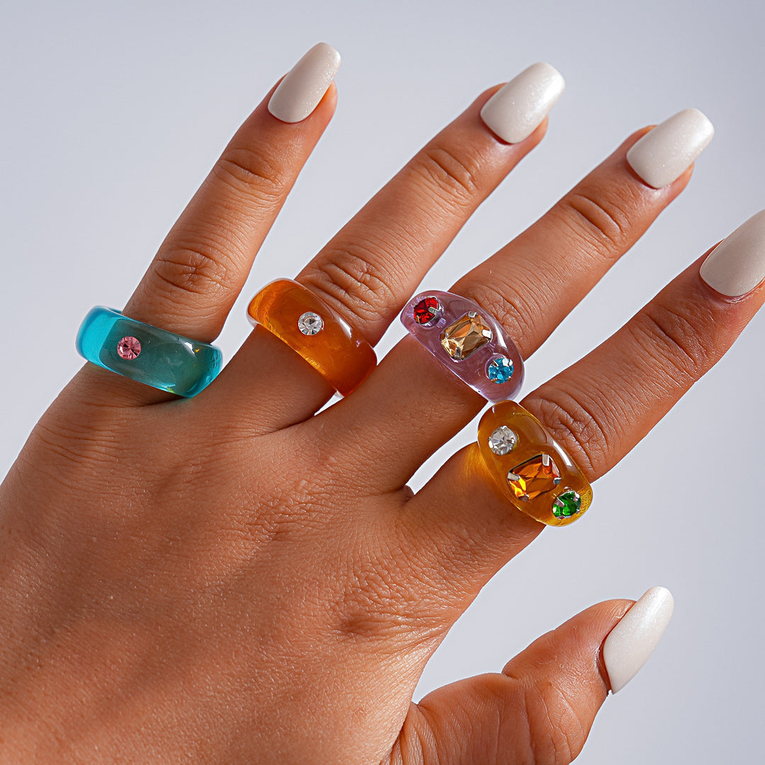 Dopamine Zircon Resin Ombré Geometric Ring Women N6H099