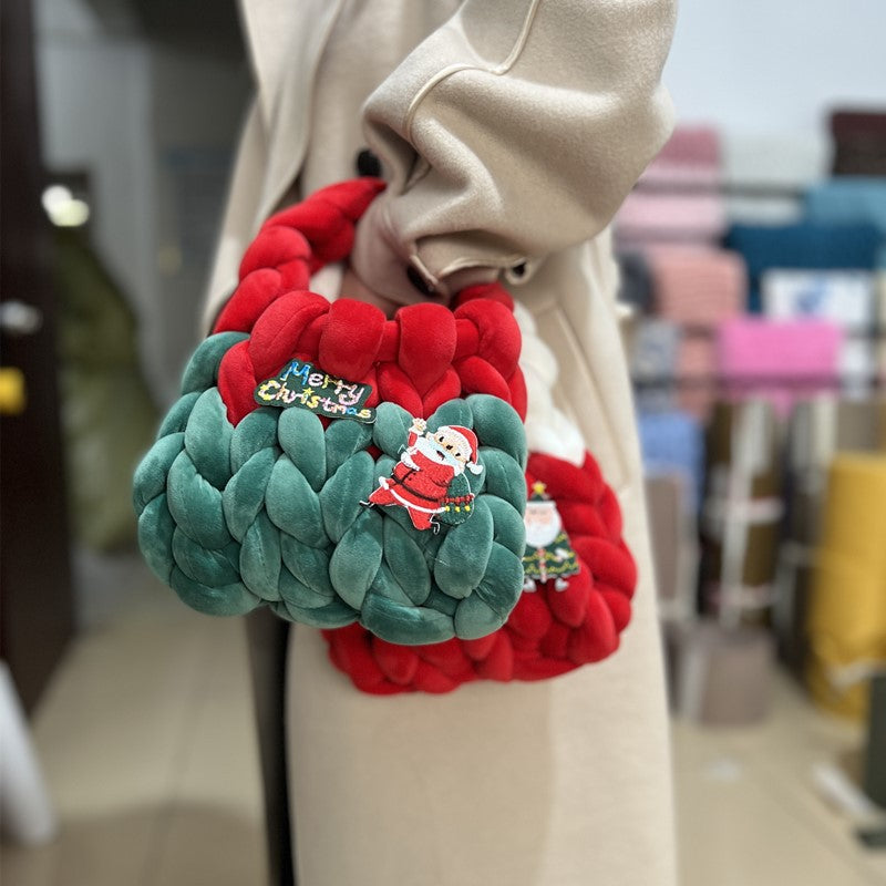 Women's Small Woven Velvet Christmas Bag N6J209