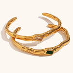 Load image into Gallery viewer, Rectangular Zirconia Bangle Steel Plated Open S5P127