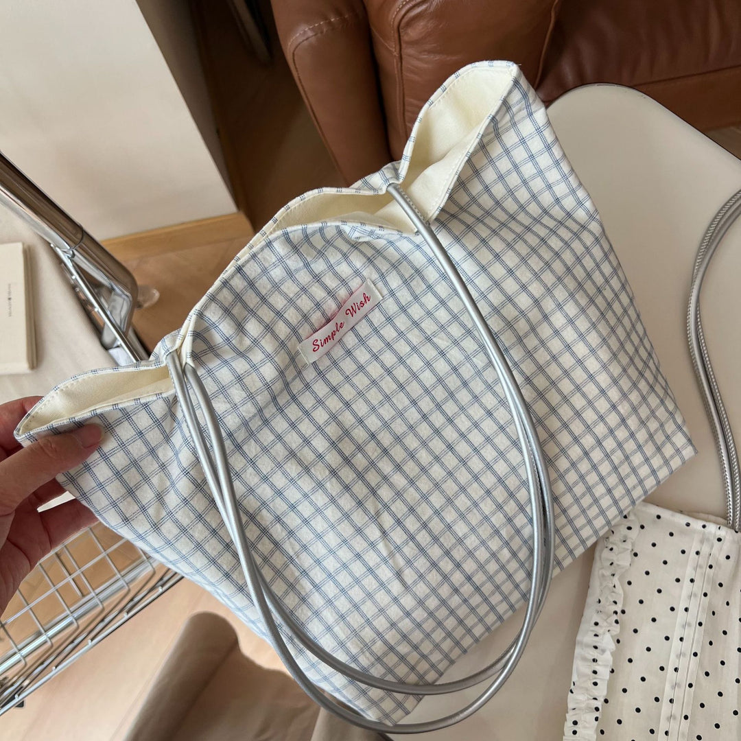 Polka Dot Plaid Lace Canvas Shoulder Bag Women N6F180