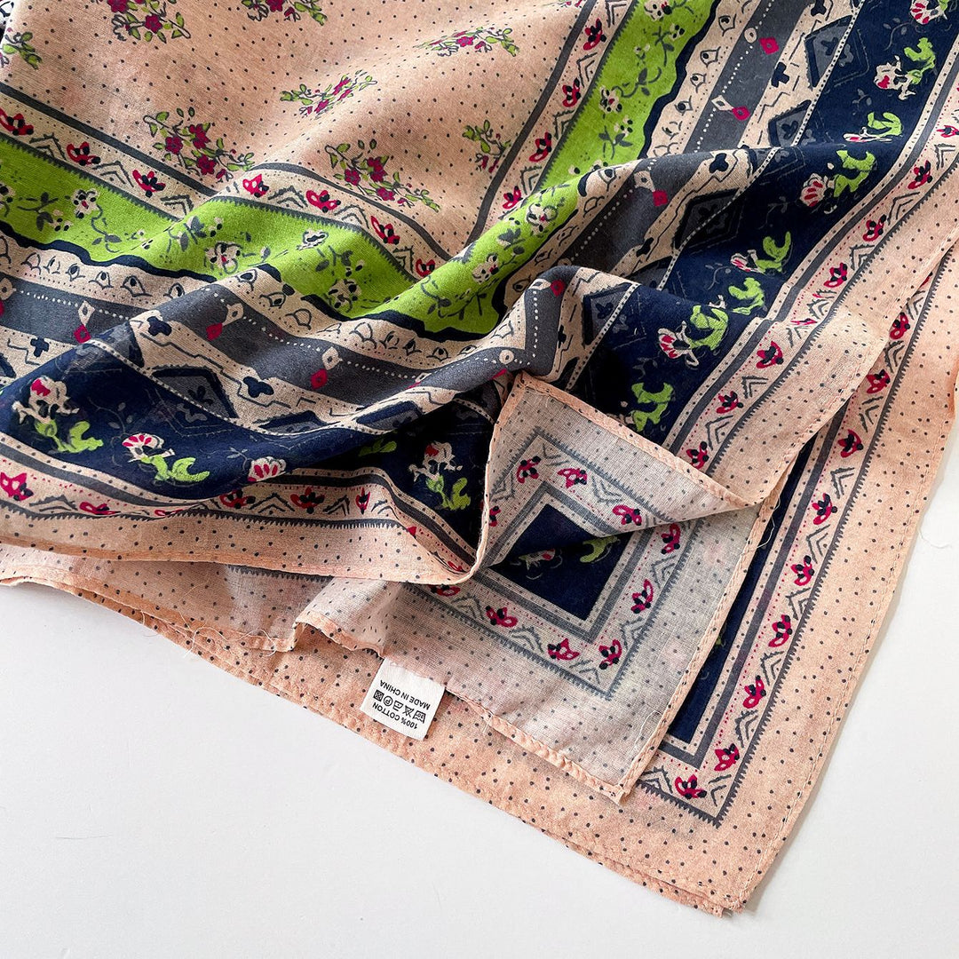 Vintage Floral Cotton Square Scarf 65cm Women N6H117