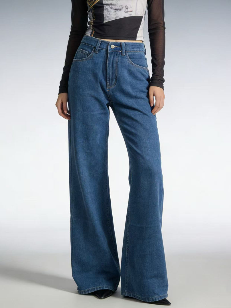Relaxed Wide Leg Straight Fit Denim Jeans Women N6D162