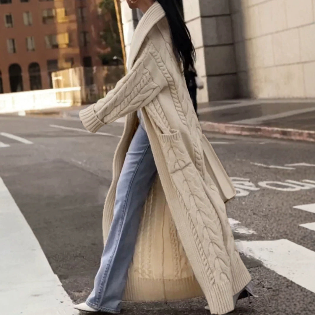 Chunky Cable Knit Long Cardigan Coat N5A035
