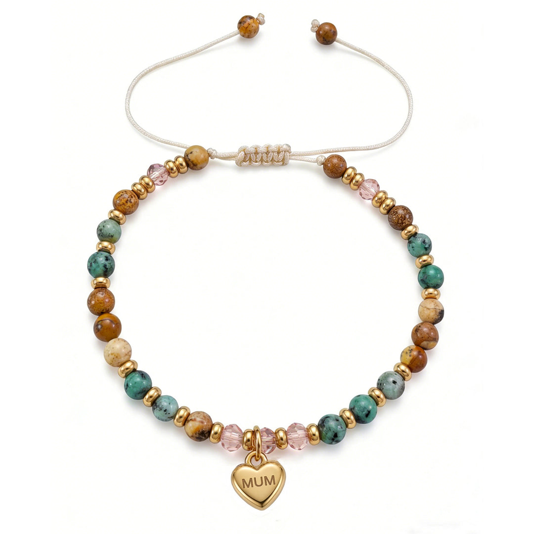 MUM Heart Pendant Adjustable Beaded Bracelet N6D532