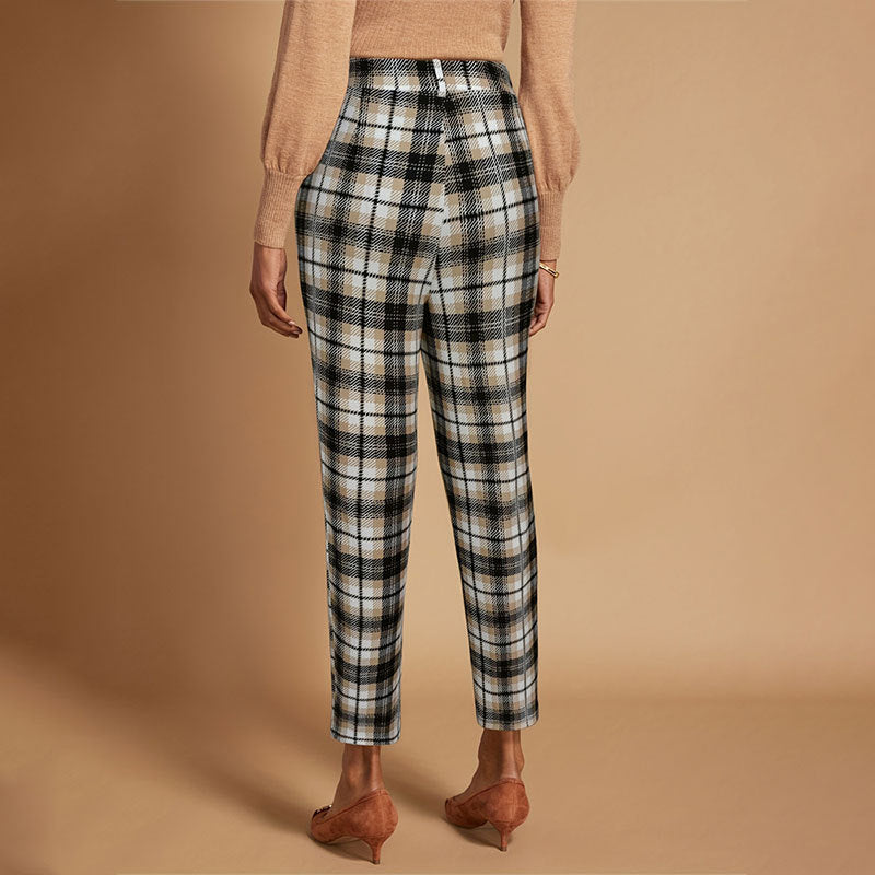 Classic Plaid Elastic Waist Office Trousers Women N5A097
