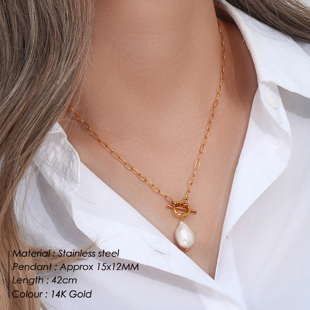 Baroque Freshwater Pearl Cross Chain Necklace N6H169