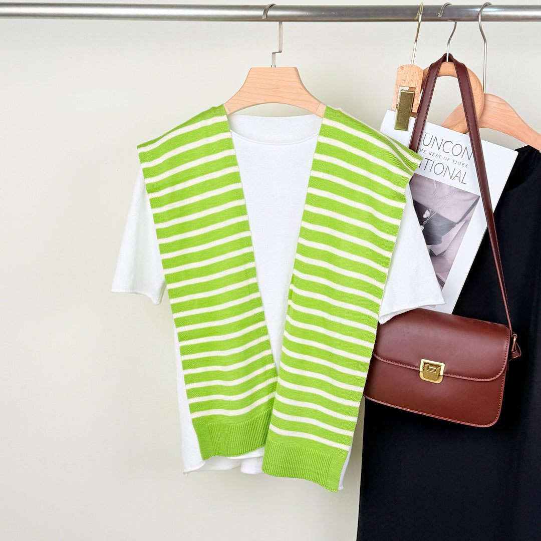 Colorblock Stripe Knit Shoulder Cape Women Travel N6H244