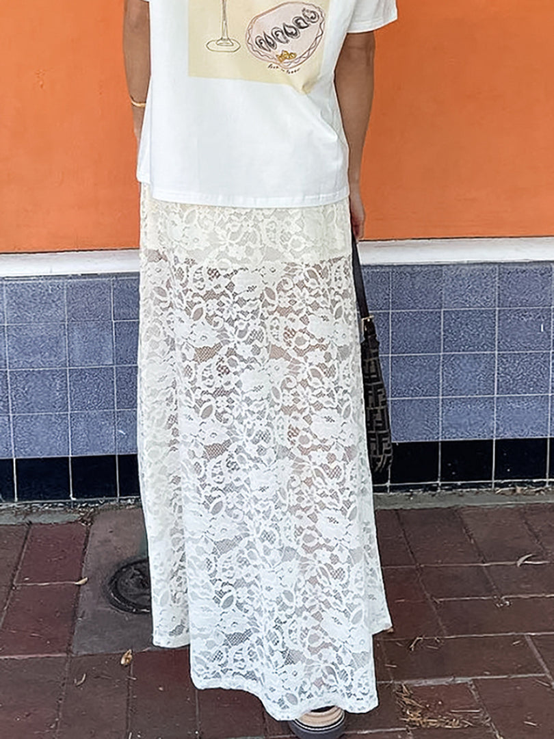 Sexy Lace Sheer High Waist A-Line Skirt N6D012