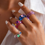 Load image into Gallery viewer, Dopamine Zircon Resin Ombré Geometric Ring Women N6H099