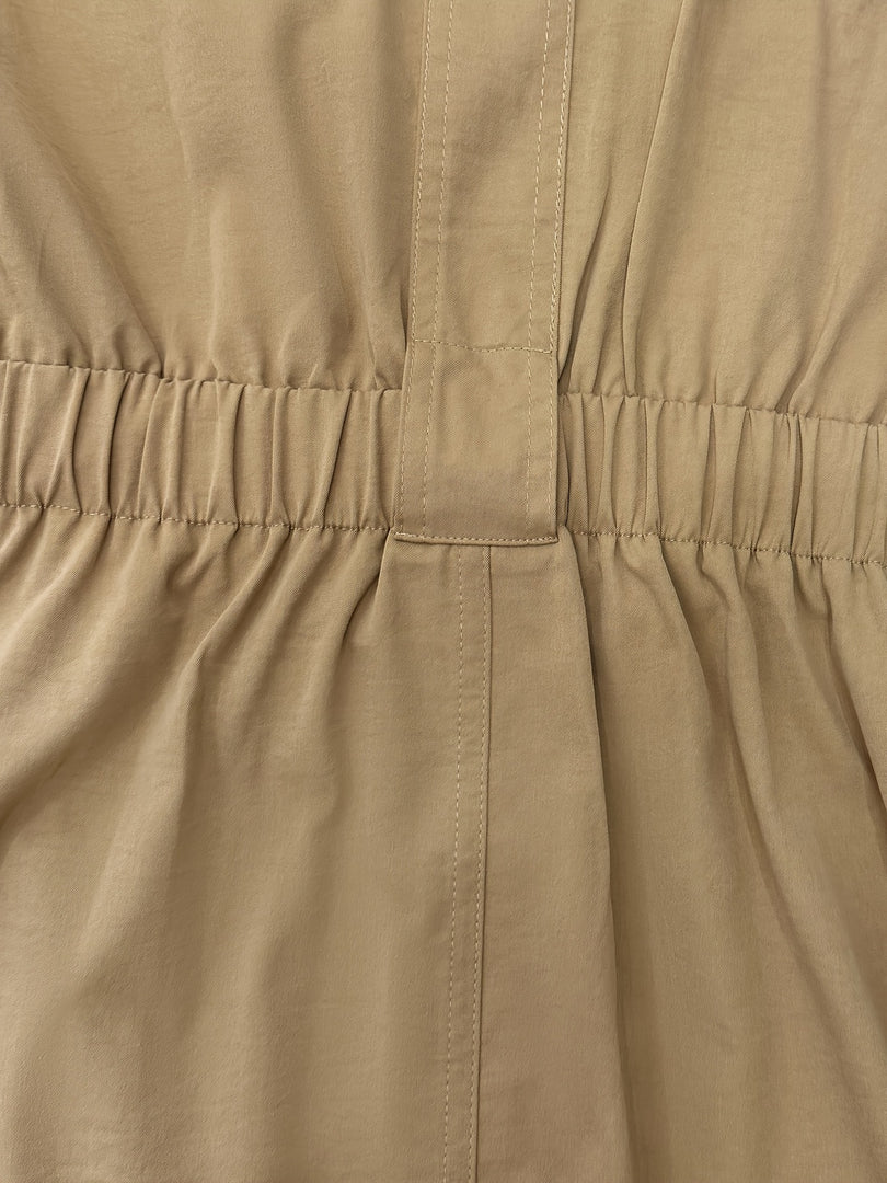 Khaki Short Sleeve Belted Shirt Dress Women N6F230