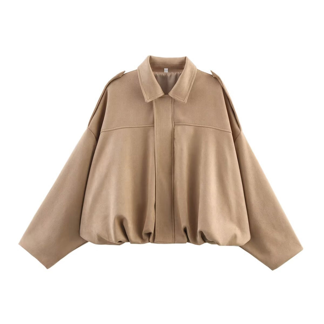Suede Touch Bomber Jacket Notch Collar N5Z242