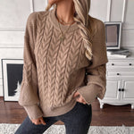 Load image into Gallery viewer, Cable Round Sweater Mid Heavy Khaki Off White N5Z825
