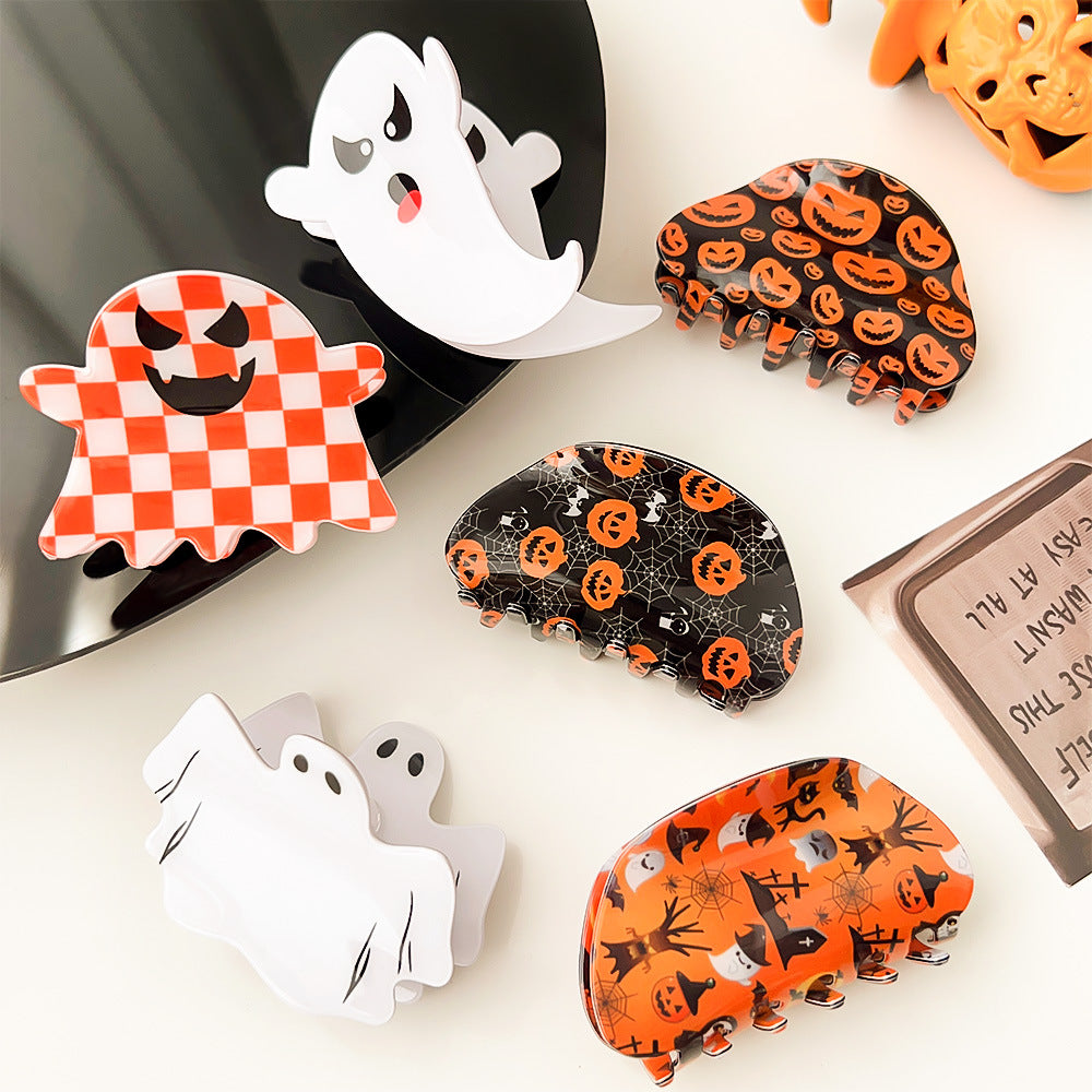 Halloween Ghost Pumpkin Acrylic Claw Clip S5P539